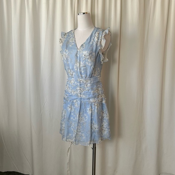 INTERMIX Ryder Floral Silk Mini Dress Blue Size 4. - Picture 2 of 12